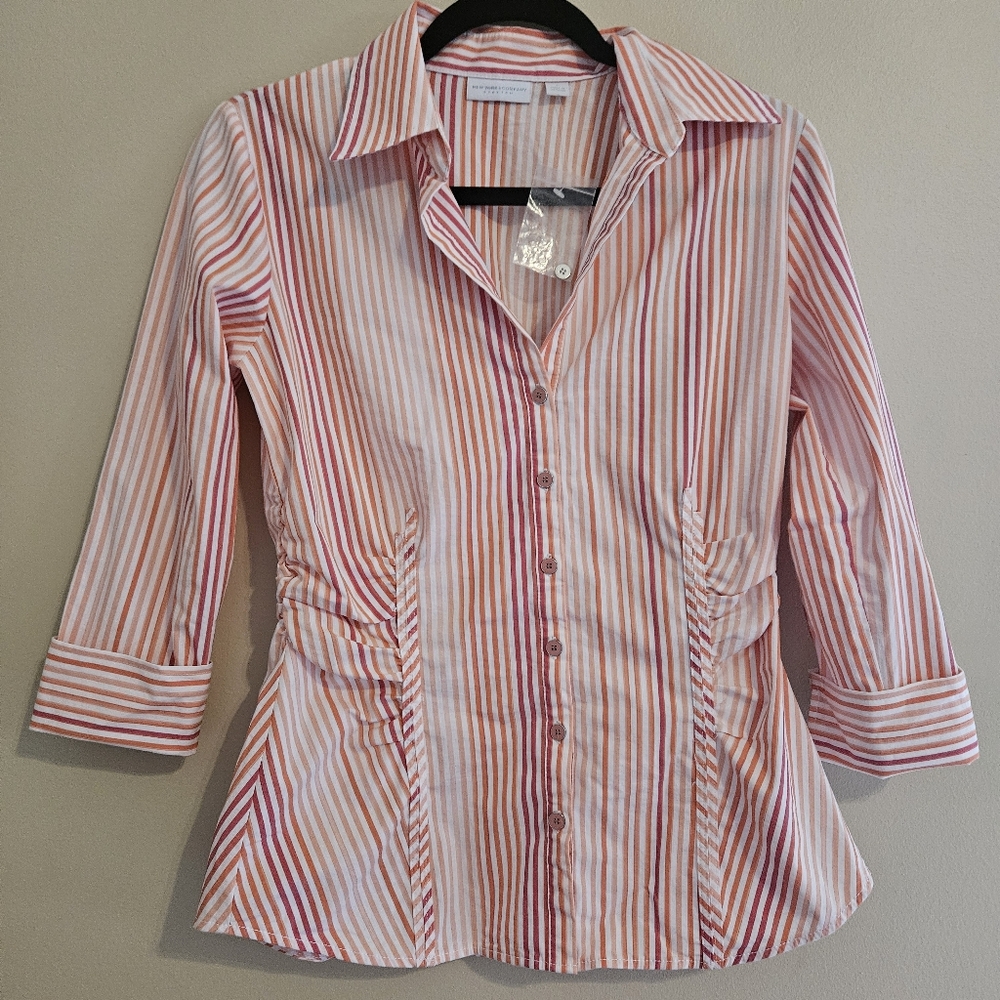 New York & Company Women's Small Striped Button-Up Shirt
